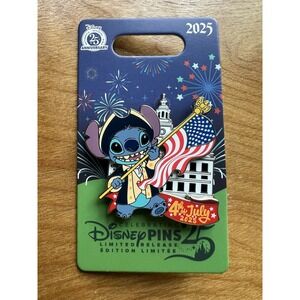 Disney Pins 2025 4th of July Stitch Patriotic Limited Release – 25th Anniversary